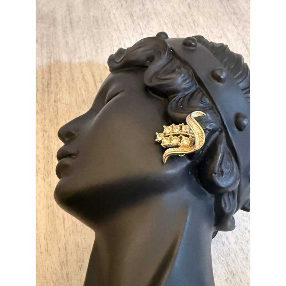 VTG Gold Tone Rhinestone Sheaf Corn Floral Spray Earrings Pin Sarah Coventry